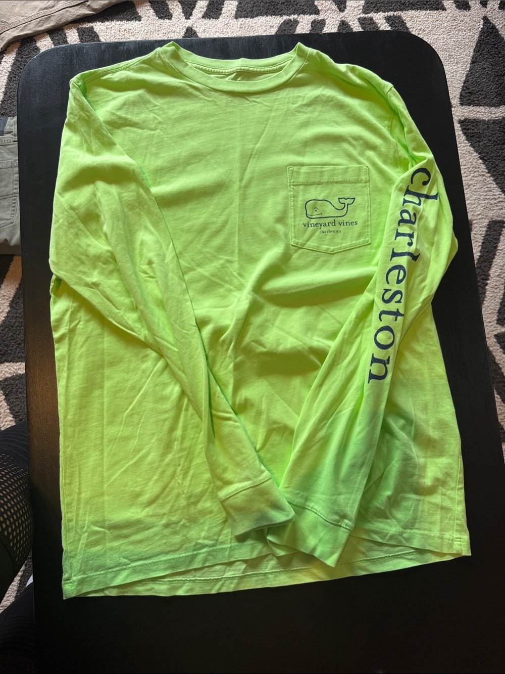 Vineyard Vines Neon Green Charleston Long Sleeve Pocket Tee